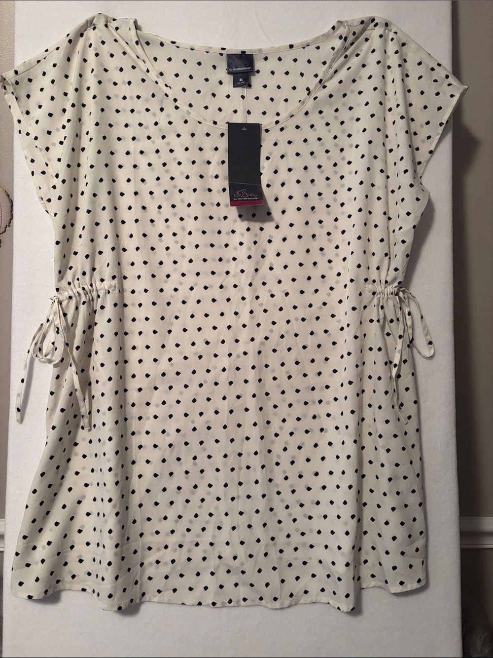 Maternity Cream Polka Dot Drawstring Top